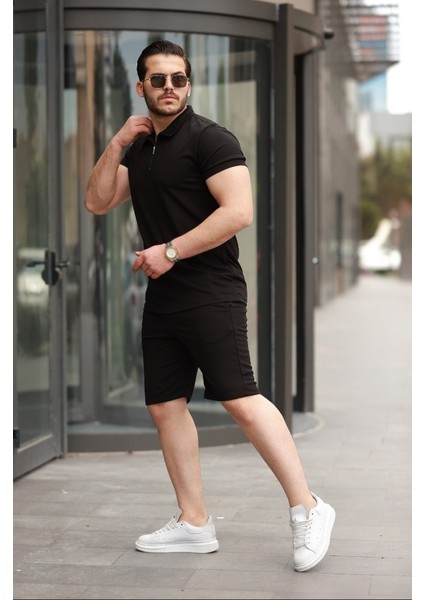 Erkek Yakalı Fermuarlı T-Shirt Şort Ikili Takım fiyatları
