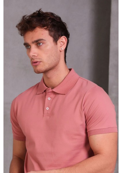 Erkek Slim Fit Pamuklu Yumuşak Doku Nefes Alan Kumaş Yakalı Tişört