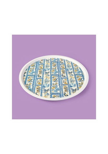 Kitchen Blue Toya Yuvarlak Tepsi - Renkli - 36X36 cm