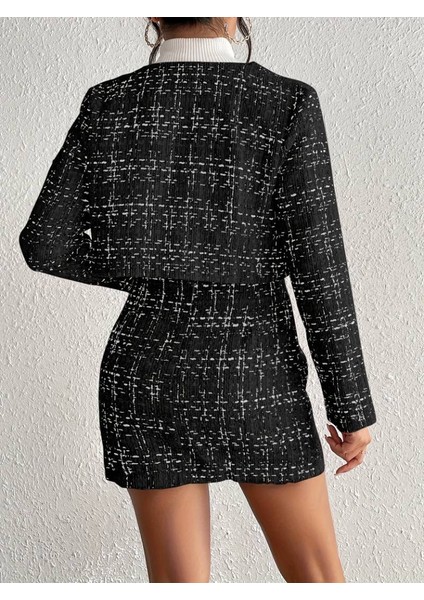 Kadın Uzun Kollu Önü Düğmeli Şanel Ceket ve Etek Takım modelleri