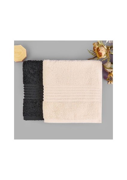 Soft Samantha 2'li Havlu Seti - Krem / Antrasit - 50X100 cm