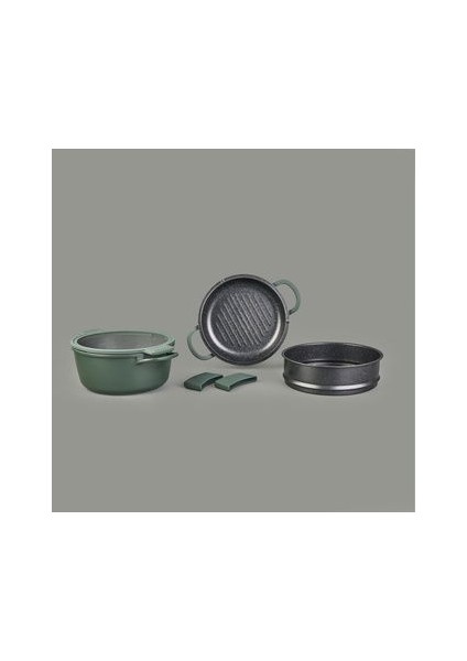 Pienza Alüminyum Tencere Seti - Yeşil / Siyah - 7 Parça