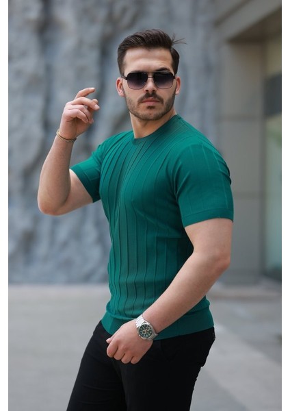 Erkek Kısa Kollu Bisiklet Yaka Çizgili Triko Tişört fiyatları