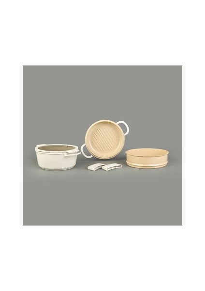 Pienza Alüminyum Tencere Seti - Krem / Bej - 7 Parça