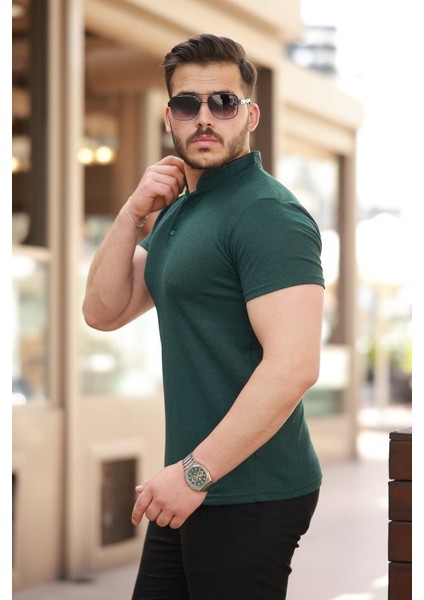 Erkek Hakim Yaka Dokuma Pamuklu Kumaş Kısa Kollu T-Shirt fiyatları