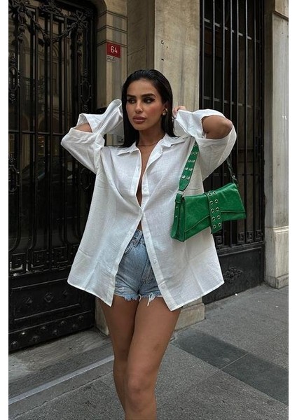 Alina Kol Cut Out Keten Gömlek 3252-08