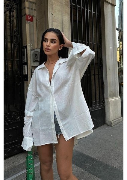 Alina Kol Cut Out Keten Gömlek 3252-08