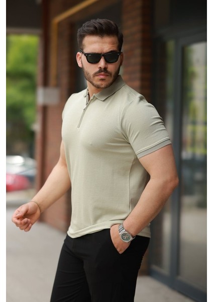 Erkek Fermuarlı Yaka Kısa Kollu Tişört fiyatları