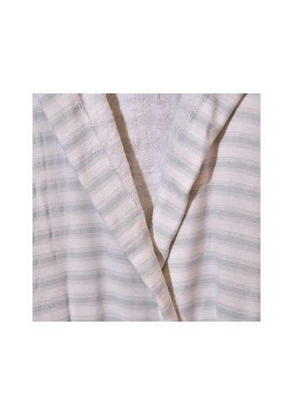 Soft Kapüşonlu Çizgili Erkek Bornoz - Beyaz / Mavi - L / Xl fiyatları