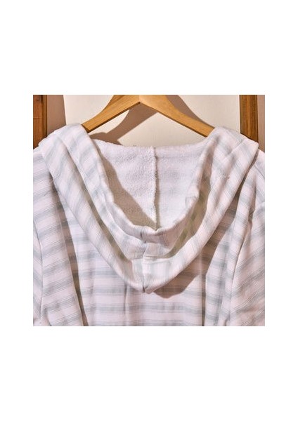 Soft Kapüşonlu Çizgili Erkek Bornoz - Beyaz / Mavi - L / Xl modelleri