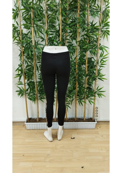 Kadın Yüksek Bel Yanları Leopar Şerit Detay Dalgıç Tayt