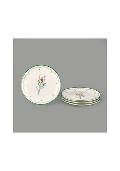 Ebru 4'lü Porselen Tatlı Tabağı Seti - Renkli - 19 cm