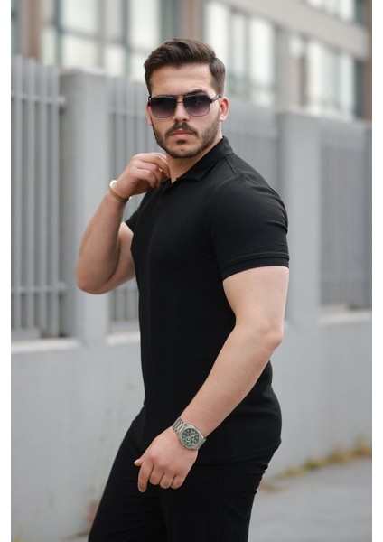 Erkek Yakalı Waffle Dokulu Kısa Kollu Tişört fiyatları