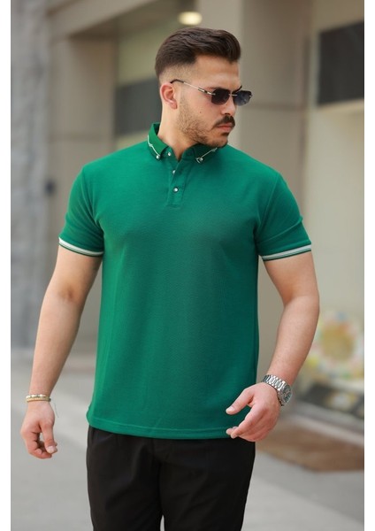 Erkek Düğmeli Yaka Waffle Kumaş Kısa Kollu Tişört