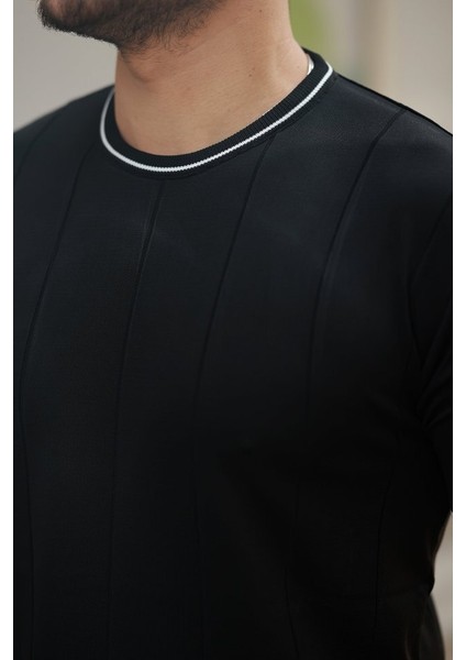 Erkek Bisiklet Yaka Çizgi Desenli Ribanalı Kısa Kollu Tshirt modelleri