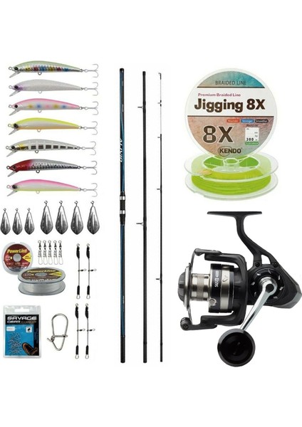 Yekoutdoor Yüksek Performans Shimano Kamış Alivio Surf T 425 Bx-G 4,25M 225G 3pc&savage Gear Sgs8 8000 Fd 8+1bb Olta Makinesi