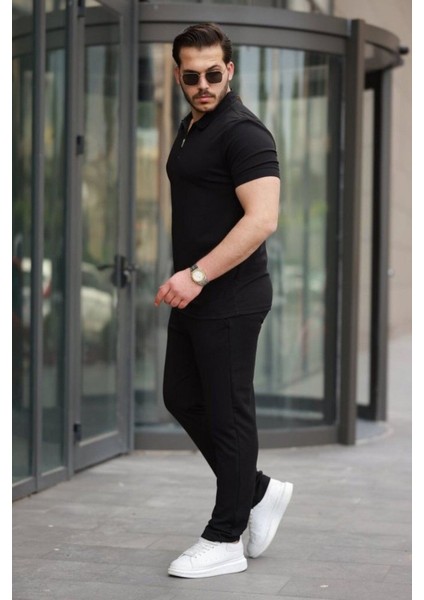 Erkek Kısa Kollu önden Fermuarlı Janjan Krep Tişört Ve Pantolon Ikili Takım modelleri