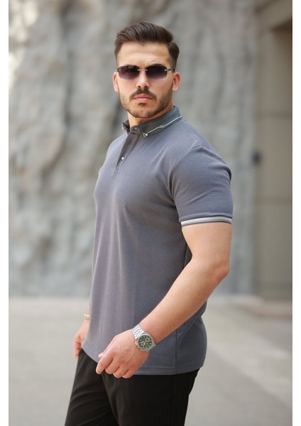 Erkek Düğmeli Yaka Waffle Kumaş Kısa Kollu Tişört fiyatları