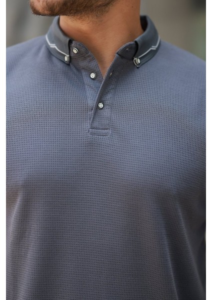 Erkek Düğmeli Yaka Waffle Kumaş Kısa Kollu Tişört modelleri