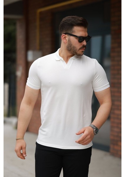 Erkek Yakalı Waffle Dokulu Kısa Kollu Tişört fırsatları