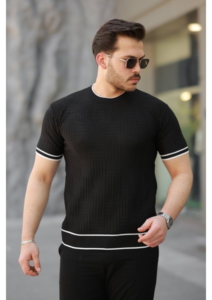 Erkek Jakarlı Ribanalı Kısa Kollu T-Shirt fırsatları