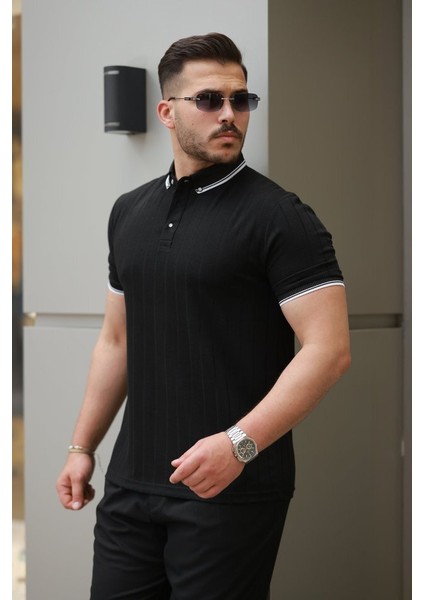 Erkek Düğme Yakalı Jakar Kumaş Kısa Kollu Tişört fiyatları