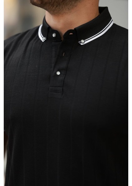 Erkek Düğme Yakalı Jakar Kumaş Kısa Kollu Tişört modelleri