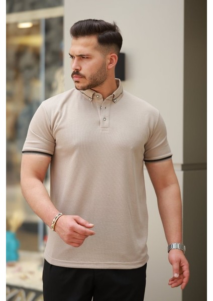 Erkek Düğmeli Yaka Waffle Kumaş Kısa Kollu Tişört indirimleri