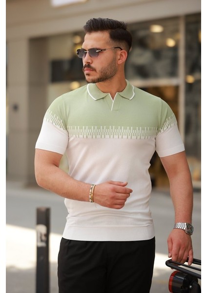 Erkek Hemşire Yaka Çift Renk Kısa Kollu Tişört