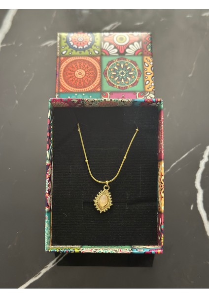 Bohem Doğal Taşlı Çelik Kolye