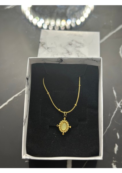 Bohem Doğal Taşlı Çelik Kolye