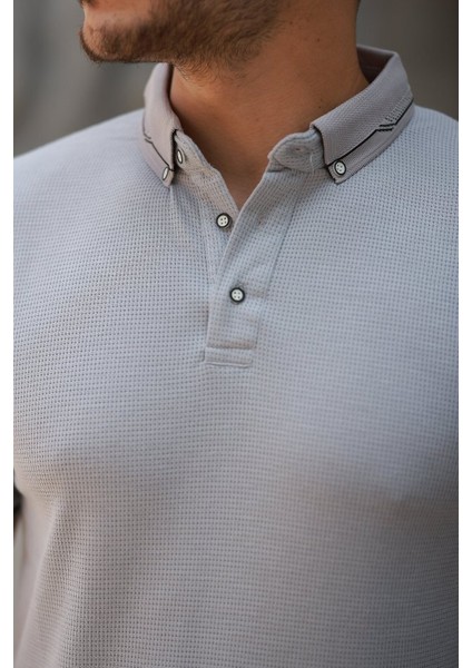 Erkek Düğmeli Yaka Waffle Kumaş Kısa Kollu Tişört modelleri