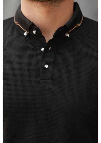 Erkek Düğmeli Yaka Waffle Kumaş Kısa Kollu Tişört modelleri