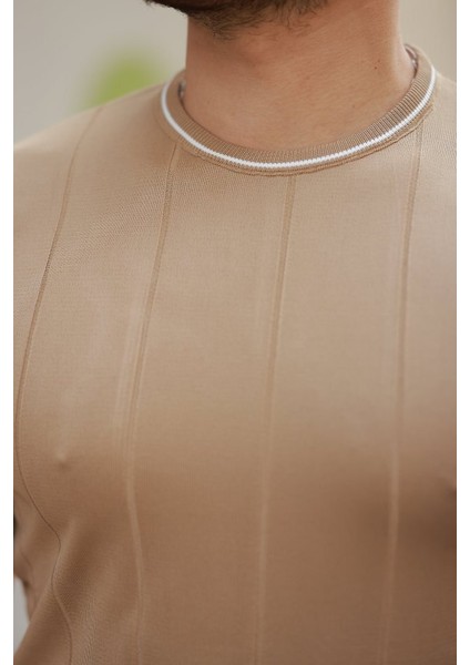 Erkek Bisiklet Yaka Çizgi Desenli Ribanalı Kısa Kollu Tshirt modelleri