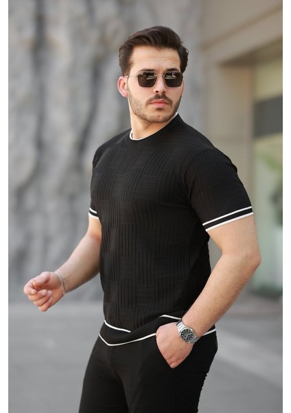 Erkek Jakarlı Ribanalı Kısa Kollu T-Shirt fiyatları