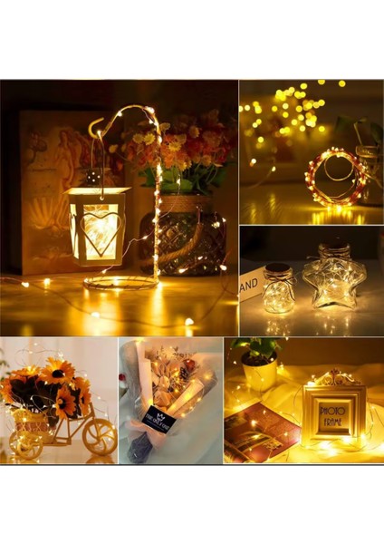 3 Metre Peri Led, Kendinden Pilli Led Işık, İnce Telli Aydınlatmalı Şerit Led Işık, İç Mekan Dekorasyonu, Yılbaşı, Doğum Günü, Nişan, Organizasyon Işığı, Sarı Işık (3METRE-30LED) fırsatları