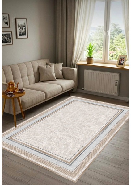 Krem Dijital Baskı Salon Halısı Kaymaz Tabanlı Yıkanabilir Halı Yolluk