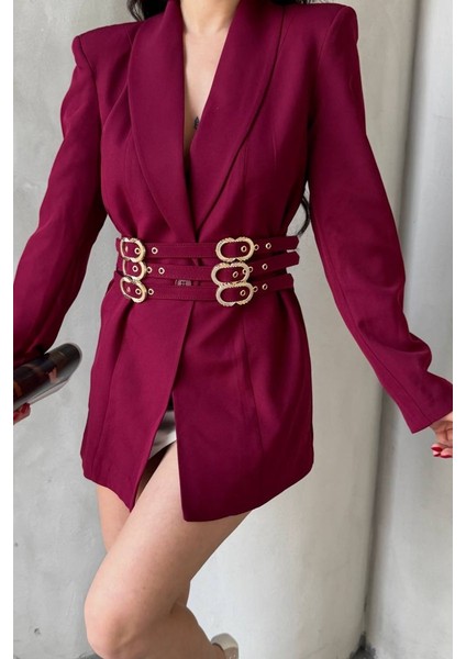 Kadın Blazer Ceket Şık Kruvaze Yaka Vatkalı Gold Kemer Detaylı Ceket fırsatları