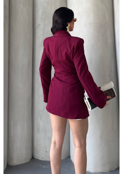 Kadın Blazer Ceket Şık Kruvaze Yaka Vatkalı Gold Kemer Detaylı Ceket indirimleri