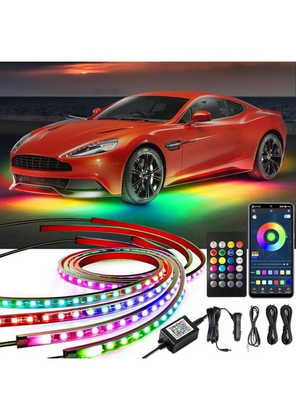 Rgb LED Neon Undercar Glow 12V Araç Altı Şasi Dekoratif Aydınlatma Kiti App + Kumanda Kontrollü