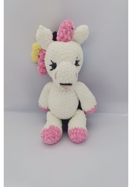 Amigurumi Tekboynuz Unicorn Oyuncak El Yapımı Örme Kadife İp