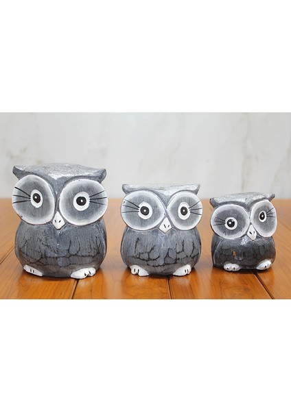 Ahşap 3'lü Baykuş Seti Model 2