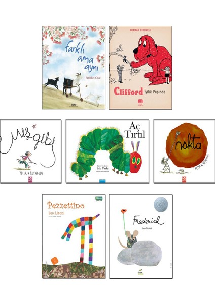 Farklı Ama Aynı + Clifford İyilik Peşinde + Mış Gibi + Aç Tırtıl + Nokta + Pezzettino + Frederick / Leo Lionni - 7 Kitap Çocuk Öykü Seti