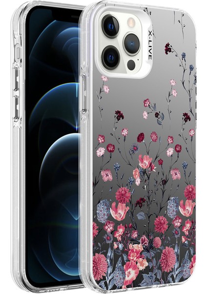 iPhone 12 Pro Uyumlu Desenli Ecrz Silver Sert Kapak-Çiçek