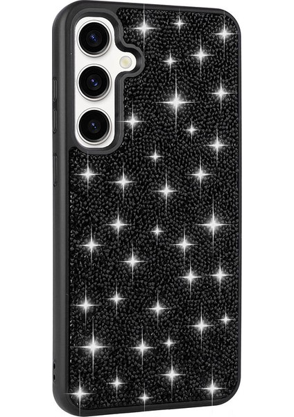 Galaxy S24 Kılıf Parlak Taşlı Tasarım Ecrz Pırlanta Kapak-Siyah