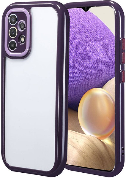 Galaxy A32 4g Kılıf Kamera Korumalı Renkli Kenar ve Çerçeve Tasarımlı Ecrz Vitamin Kapak-Derin Mor