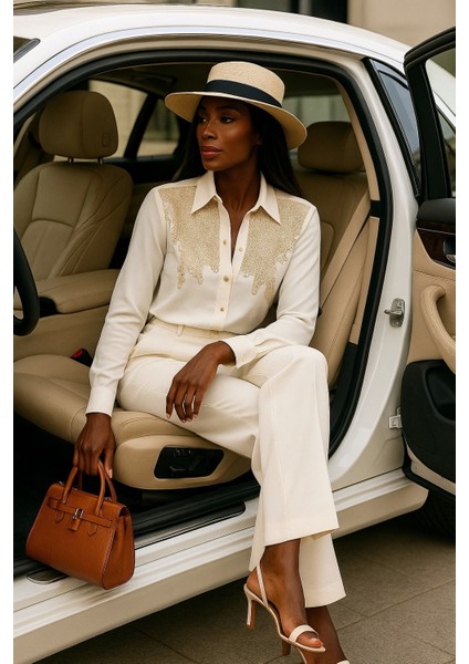 Lenora Ithal Krep Taş Baskı Detay Gömlek fiyatları