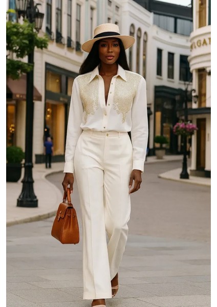 Lenora Ithal Krep Taş Baskı Detay Gömlek modelleri