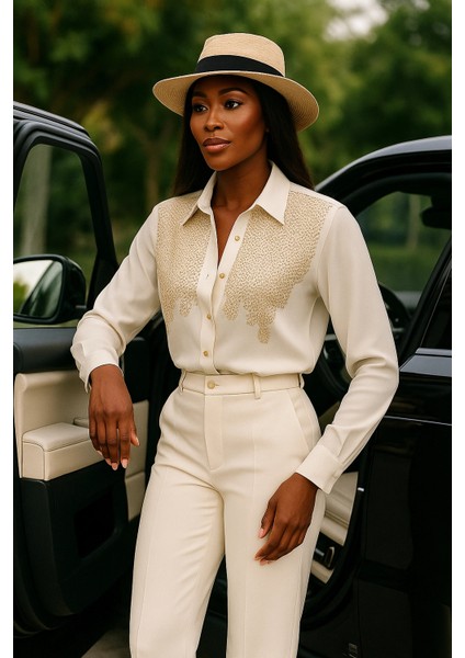 Lenora Ithal Krep Taş Baskı Detay Gömlek fırsatları