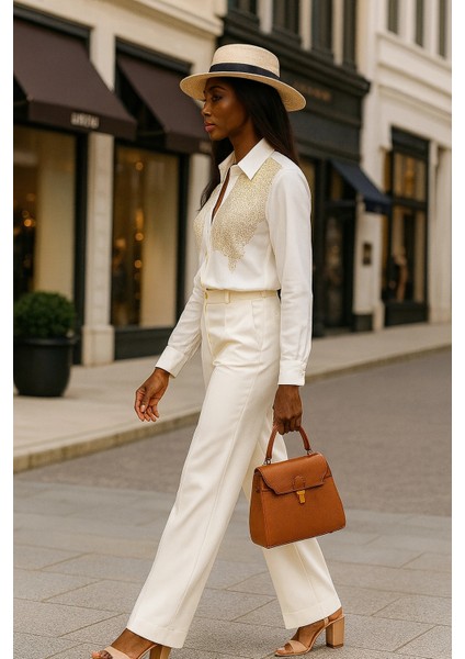 Lenora Ithal Krep Taş Baskı Detay Gömlek indirimleri